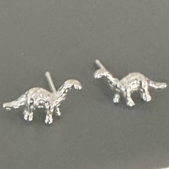 Sterling Silver Simple Stud Dinosaur Earrings - Picture 4 of 8